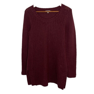 Women's Medium Toad & Co Burgundy Waffle Knit Merino Wool Pullover Sweater